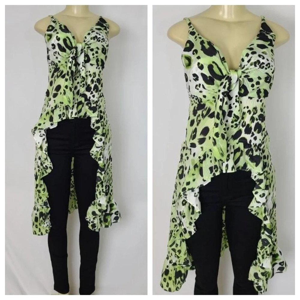 Green Multi Color Animal Print Tunic Small